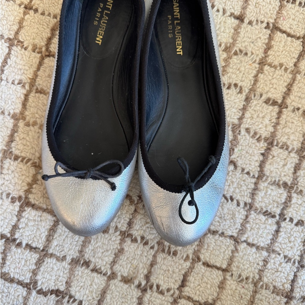 Saint Laurent Metallic Silver Flats